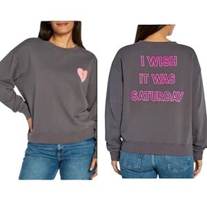 Wildfox Charcoal Sweatshirt  Pink broken Heart “wish it was Saturday“ graphic XL